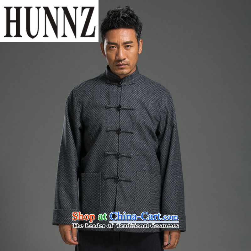Linen China wind HUNNZ Tang dynasty collar up long-sleeved loose men detained blouses classical national bead decoration gray XXL,HUNNZ,,, shopping on the Internet