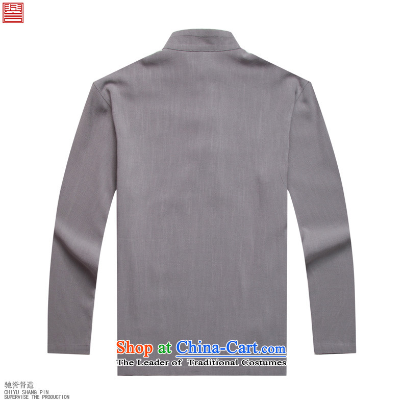 Renowned Chinese service Tang dynasty China wind men long-sleeved T-shirt autumn loose men linen clothes solid color cotton linen shirts and ties of light gray 3XL disc image, prices, brand platters! The elections are supplied in the national character of distribution, so action, buy now enjoy more preferential! As soon as possible.
