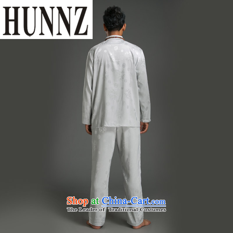 Tang dynasty China wind HUNNZ men and long-sleeved kit minimalist Men's Mock-Neck Shirt tray clip(Chinese Traditional Han-white XXL,HUNNZ,,, shopping on the Internet