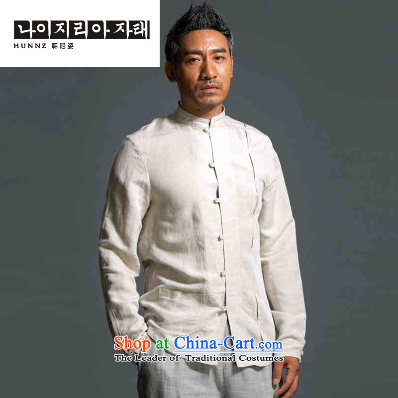 New Natural Linen HANNIZI ethnic pure color Han-classical Chinese characteristics Tang dynasty minimalist white long-sleeved shirt , Korea, XXXL, hannizi) , , , shopping on the Internet