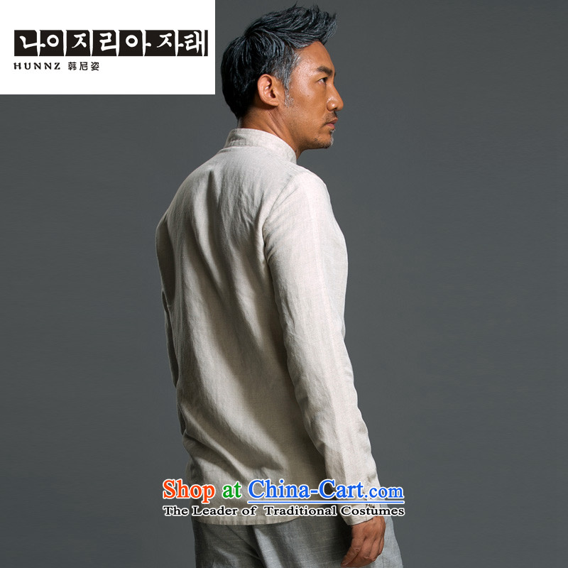 New Natural Linen HANNIZI ethnic pure color Han-classical Chinese characteristics Tang dynasty minimalist white long-sleeved shirt , Korea, XXXL, hannizi) , , , shopping on the Internet