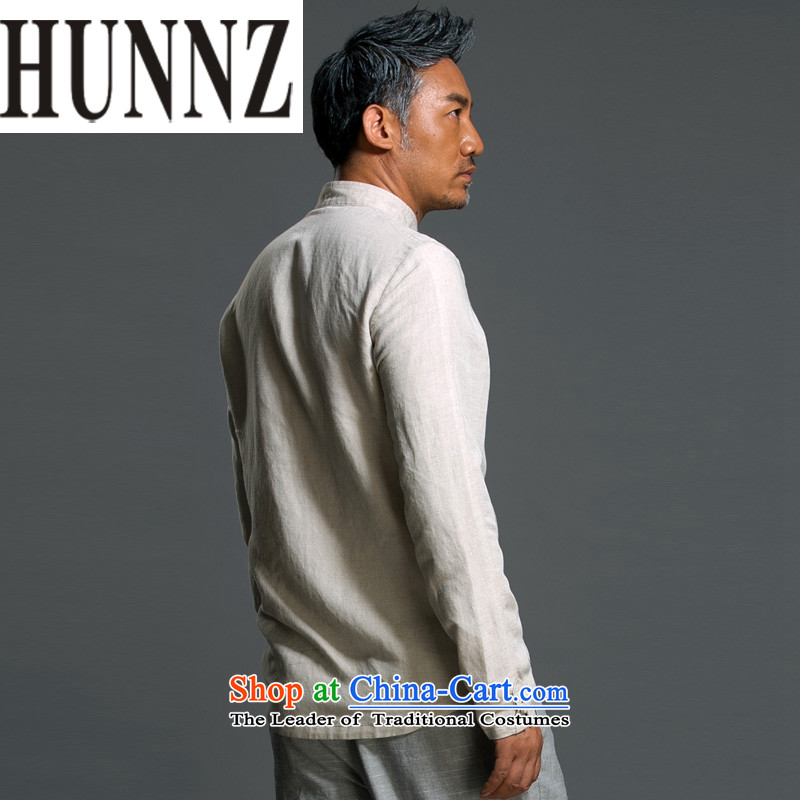 New Natural Linen HUNNZ ethnic pure color Han-classical Chinese characteristics Tang dynasty minimalist white long-sleeved shirt L,HUNNZ,,, shopping on the Internet