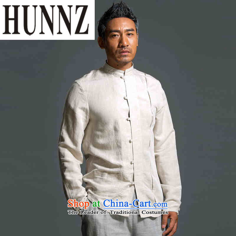 New Natural Linen HUNNZ ethnic pure color Han-classical Chinese characteristics Tang dynasty minimalist white long-sleeved shirt L,HUNNZ,,, shopping on the Internet