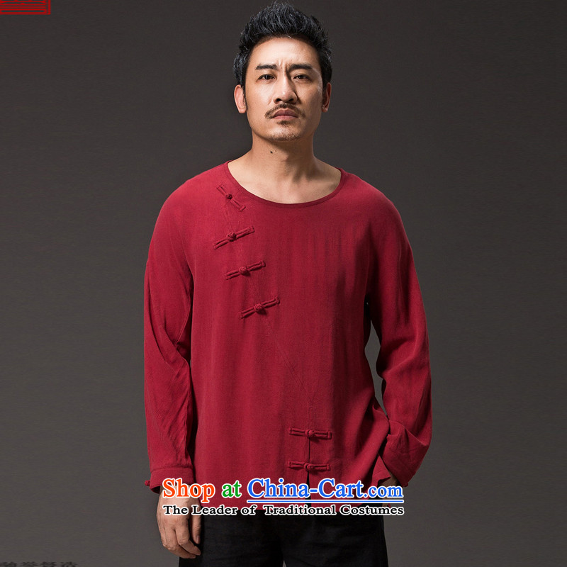 Renowned Chinese men serving long-sleeved linen autumn Tang Dynasty, China wind jacket loose cotton linen tray clip ends Han-need improved national orange , L, renowned (chiyu) , , , shopping on the Internet