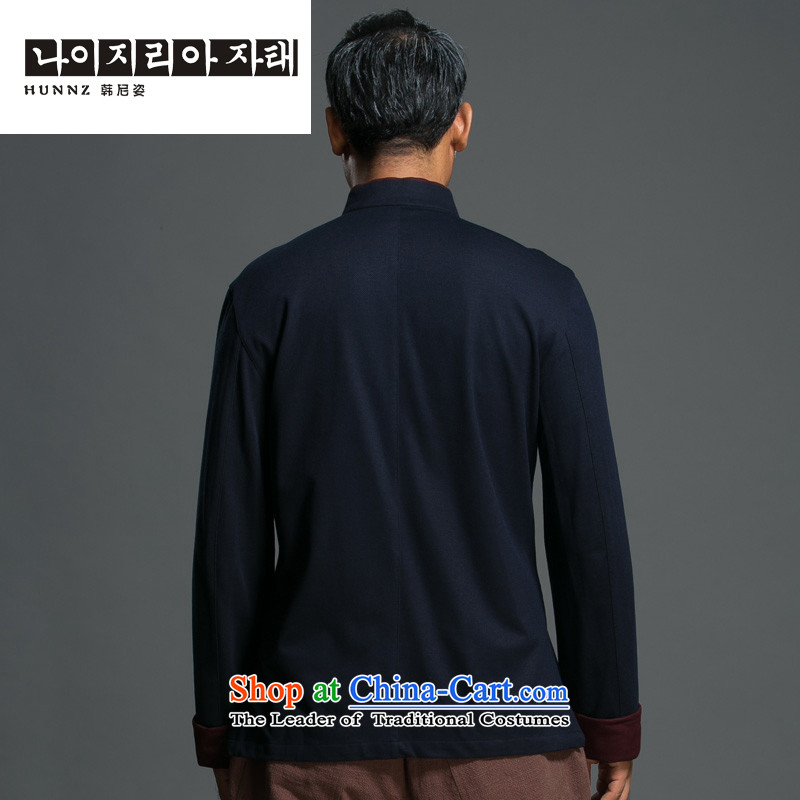 China wind male relaxd HANNIZI long-sleeved Tang Dynasty Chinese Men's Mock-Neck National wind up the clip jacket improved Han- won, dark blue, L, Gigi Lai (hannizi) , , , shopping on the Internet