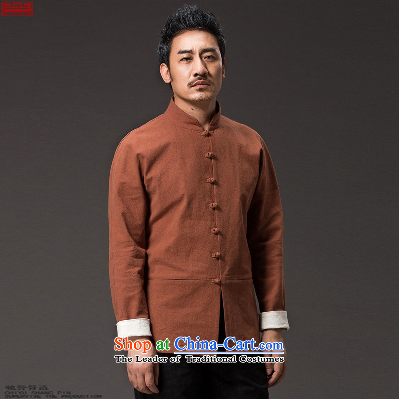 Renowned Chinese service Tang dynasty China wind and long-sleeved sweater linen clothes men fall loose cotton linen men Chinese Disc solid color tie dark red 2XL, renowned (chiyu) , , , shopping on the Internet