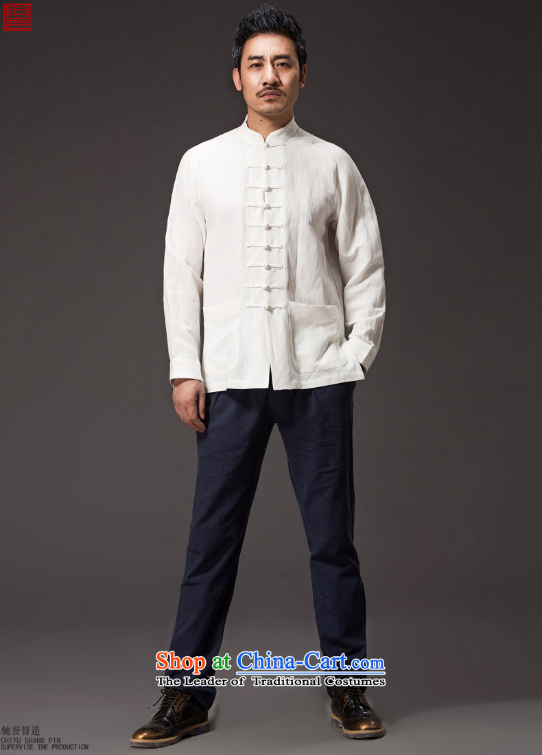 Renowned Chinese men serving long-sleeve sweater in Tang dynasty white collar Autumn Chinese Men's Shirt linen wind new cotton linen white male Han- L picture, prices, brand platters! The elections are supplied in the national character of distribution, so action, buy now enjoy more preferential! As soon as possible.