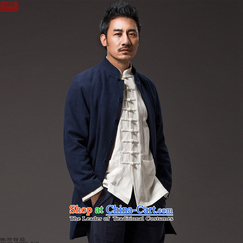 Renowned Chinese men serving long-sleeve sweater in Tang dynasty white collar Autumn Chinese Men's Shirt linen wind new cotton linen white male Han- L, renowned (chiyu) , , , shopping on the Internet