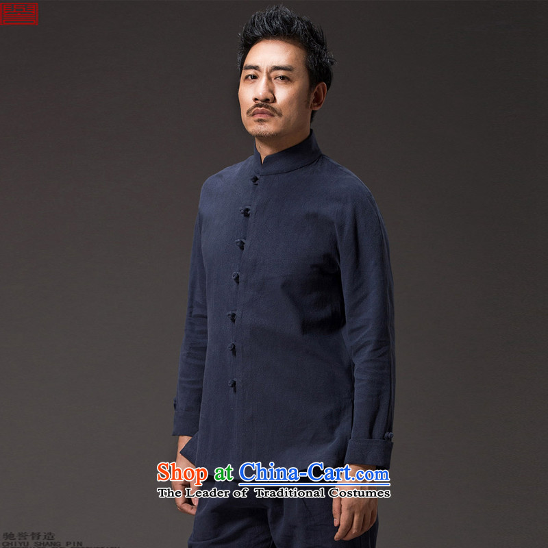 Renowned Chinese Tang dynasty men serving long-sleeved shirt collar tray clip Autumn Chinese Wind Men's Shirt cotton linen flax jacket male Chinese rice white XL, renowned (chiyu) , , , shopping on the Internet