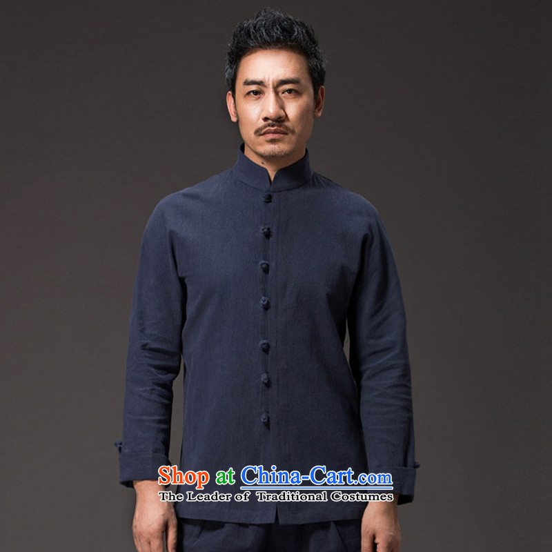 Renowned Chinese Tang dynasty men serving long-sleeved shirt collar tray clip Autumn Chinese Wind Men's Shirt cotton linen flax jacket male Chinese rice white XL, renowned (chiyu) , , , shopping on the Internet