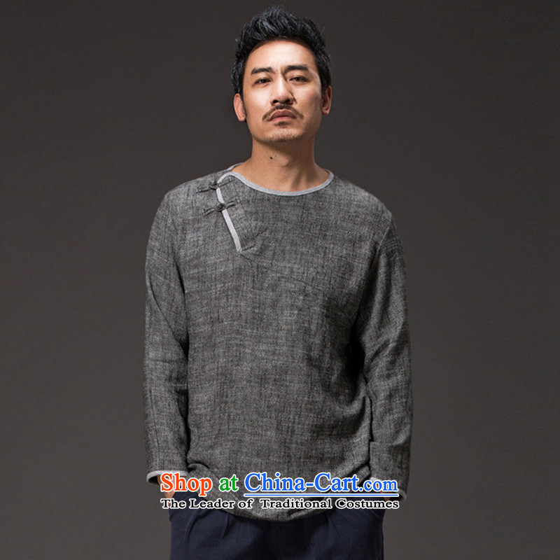 Renowned Chinese services of ethnic men long-sleeved T-shirt with round collar linen Tang blouses disc spring clip men Han-Chinese Characteristics 36 Light Gray , L, renowned (chiyu) , , , shopping on the Internet
