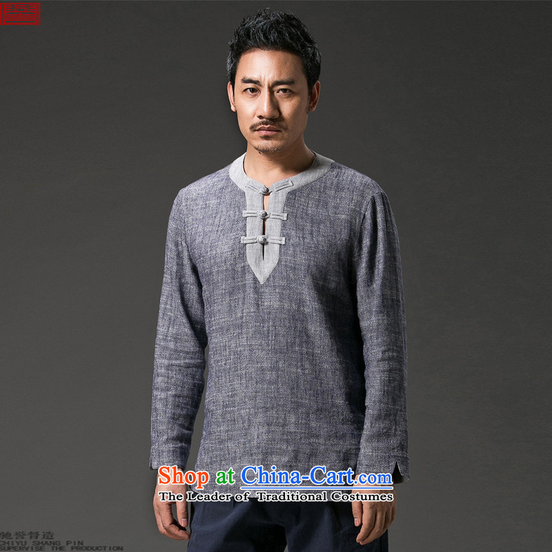 Renowned Chinese services fall inside the long-sleeved T-shirt and Autumn Chinese Wind linen clothes V-neck disc Tang dynasty detained men cotton linen retro-gray XL, renowned Chinese (chiyu) , , , shopping on the Internet