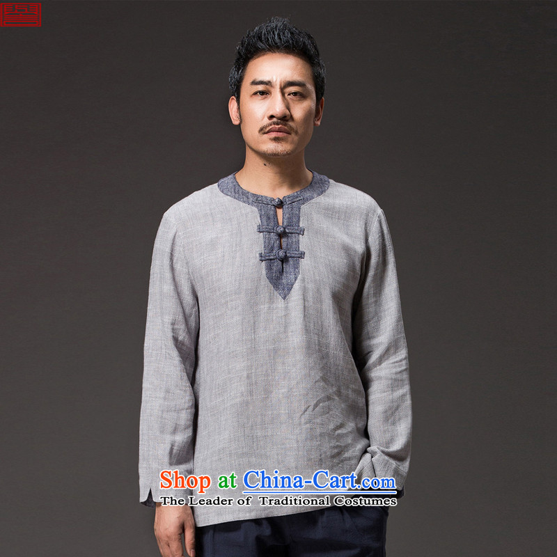 Renowned Chinese services fall inside the long-sleeved T-shirt and Autumn Chinese Wind linen clothes V-neck disc Tang dynasty detained men cotton linen retro-gray XL, renowned Chinese (chiyu) , , , shopping on the Internet
