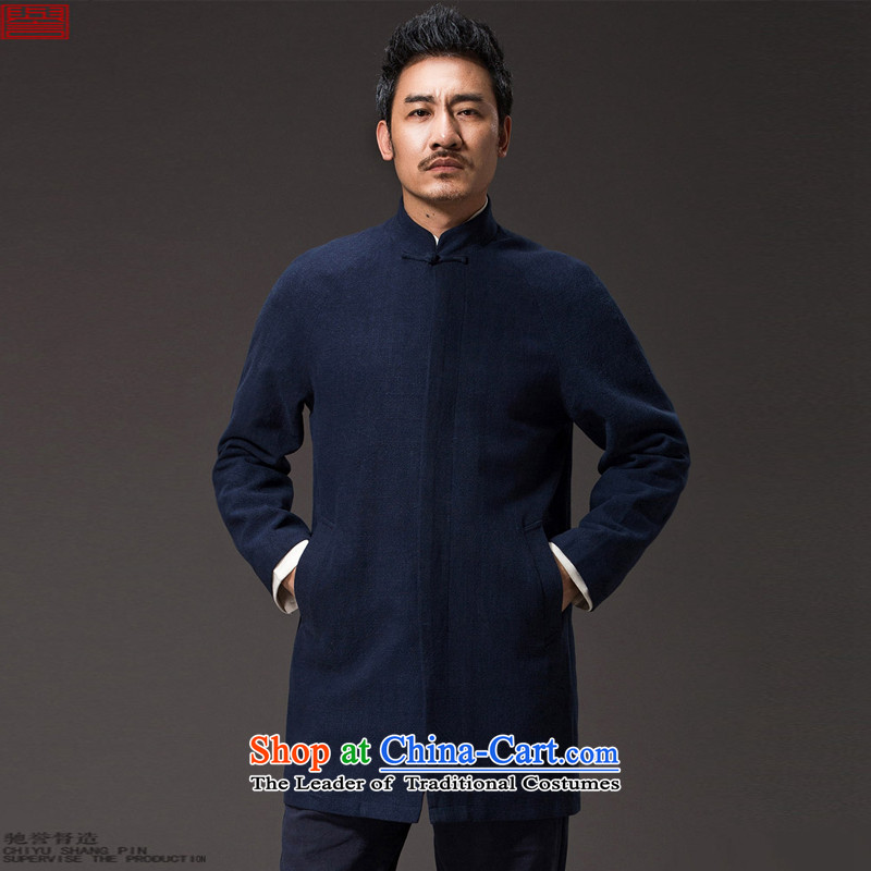 Renowned Chinese Services China wind autumn Tang Dynasty Men's Mock-Neck windbreaker jacket cotton linen men coats that long dark blue 2XL, linen national men renowned (chiyu) , , , shopping on the Internet