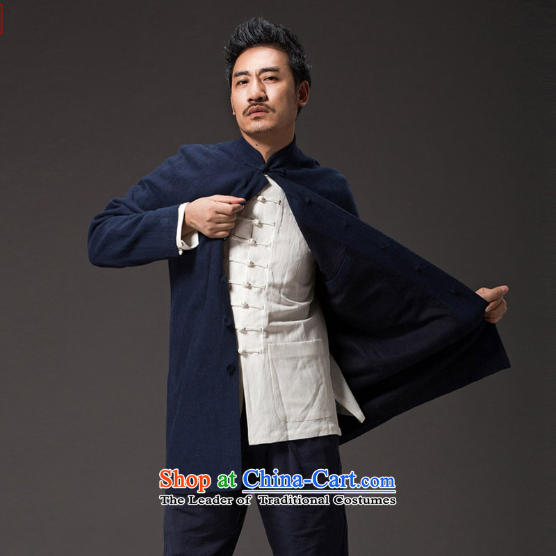 Renowned Chinese Services China wind autumn Tang Dynasty Men's Mock-Neck windbreaker jacket cotton linen men coats that long dark blue 2XL, linen national men renowned (chiyu) , , , shopping on the Internet
