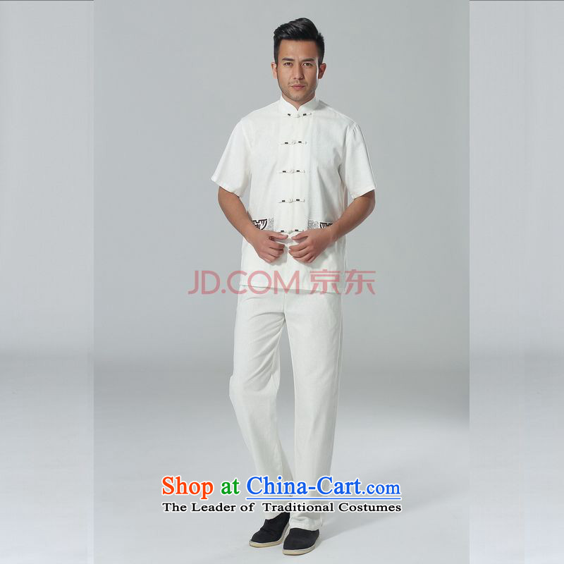 The elderly in the Broadband picking Tang replacing men summer cotton linen collar Chinese Tai Chi Man serving short-sleeve kit for larger men's kung fu kit white XXL, picking frequency , , , shopping on the Internet