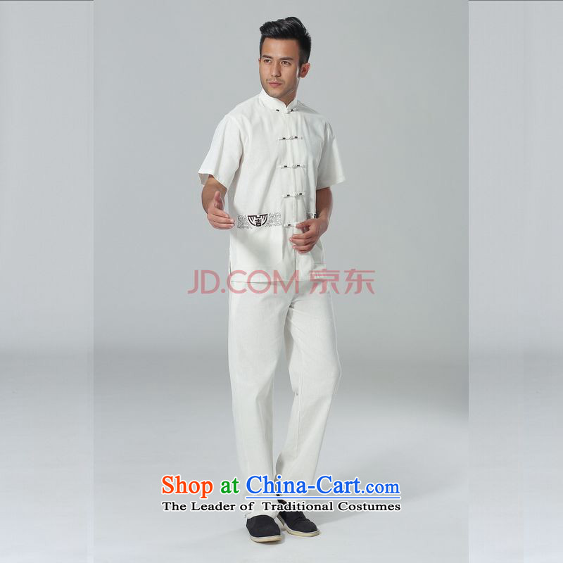The elderly in the Broadband picking Tang replacing men summer cotton linen collar Chinese Tai Chi Man serving short-sleeve kit for larger men's kung fu kit white XXL, picking frequency , , , shopping on the Internet