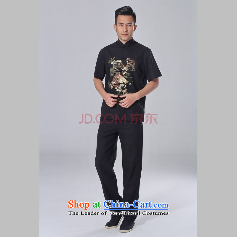 The elderly in the Broadband picking Tang replacing men summer cotton linen collar Chinese Tai Chi Man serving short-sleeve kit for larger men's kung fu Kit Black XL, picking frequency , , , shopping on the Internet