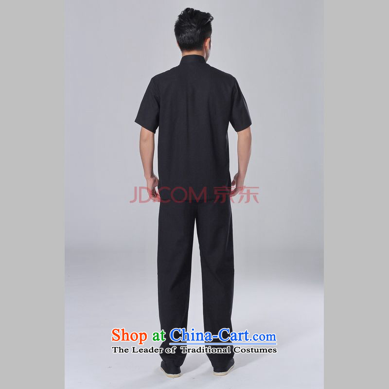 The elderly in the Broadband picking Tang replacing men summer cotton linen collar Chinese Tai Chi Man serving short-sleeve kit for larger men's kung fu Kit Black XL, picking frequency , , , shopping on the Internet