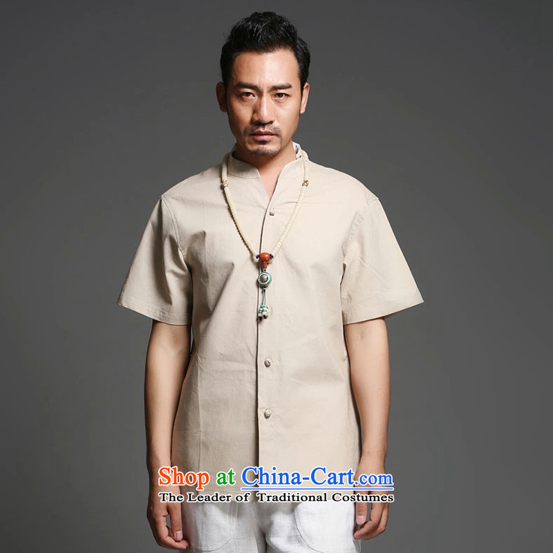 Renowned Chinese clothing cotton linen short-sleeved shirt and summer thin, China wind Men's Mock-Neck Shirt linen tray clip pure color of ethnic liberal male card in XL, renowned (chiyu) , , , shopping on the Internet