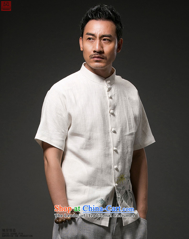 Renowned Chinese Services China wind men cotton linen short-sleeved shirt Tang dynasty men linen leisure print shirts national turmoil white picture, prices, 3XL brand platters! The elections are supplied in the national character of distribution, so action, buy now enjoy more preferential! As soon as possible.