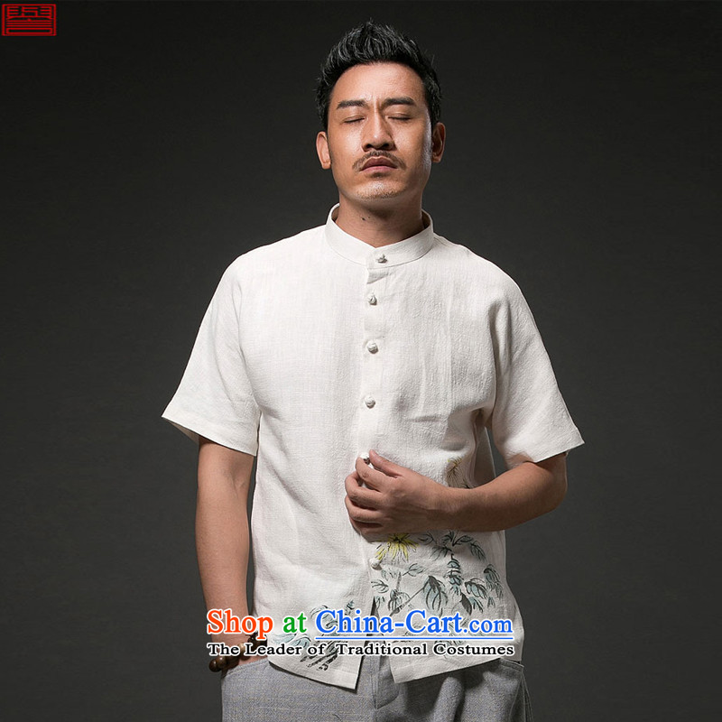 Renowned Chinese Services China wind men cotton linen short-sleeved shirt Tang dynasty men linen leisure print shirts national turmoil white 3XL, renowned (chiyu) , , , shopping on the Internet