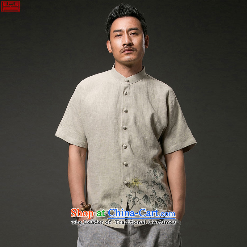 Renowned Chinese Services China wind men cotton linen short-sleeved shirt Tang dynasty men linen leisure print shirts national turmoil white 3XL, renowned (chiyu) , , , shopping on the Internet