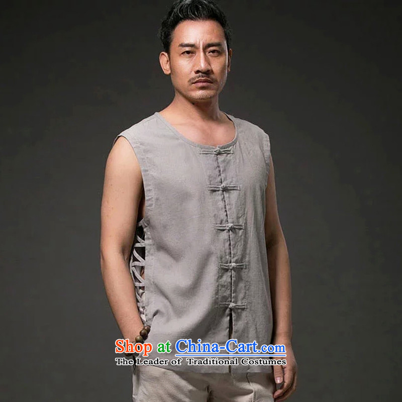Renowned Chinese men vest summer clothing loose breathable vest and round-neck collar China wind white style robes Khan vest engraving Tang dynasty large white L, renowned (chiyu) , , , shopping on the Internet