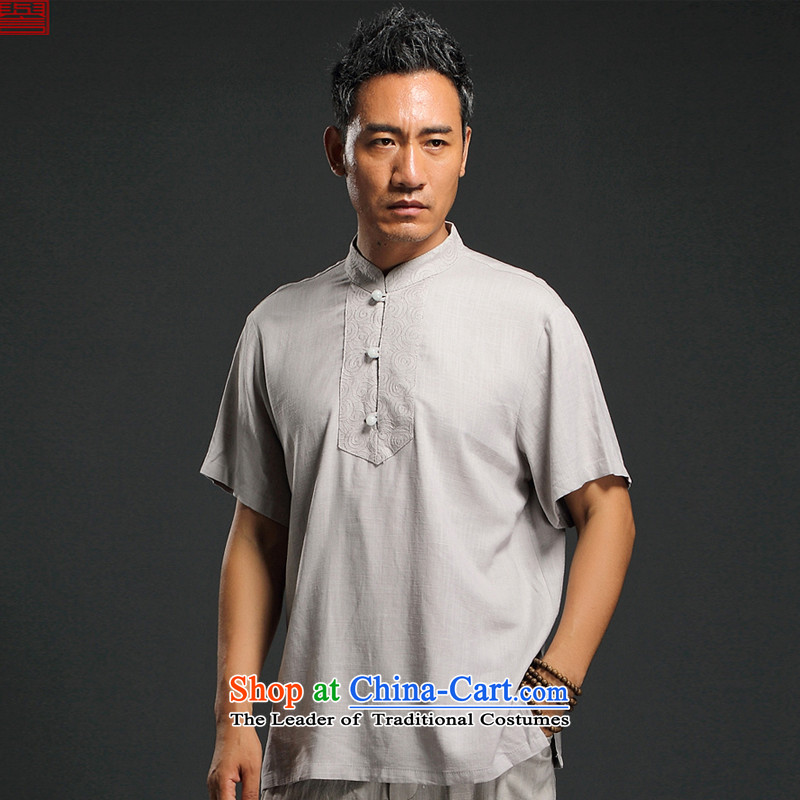 Renowned Chinese Services China wind 2015 Summer New Men linen short-sleeved shirt Sau San Men's Shirt cotton linen, Blue 2XL, thin renowned (chiyu) , , , shopping on the Internet