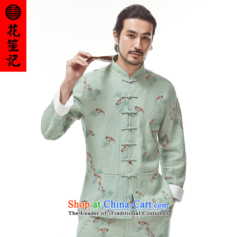 His Excellency spend a note national retro China wind Hong Kong Sau San Tong Load Image Men's Mock-Neck long-sleeved T-shirt autumn ramie lounge light green small (S) take note (HUSENJI Polisario) , , , shopping on the Internet