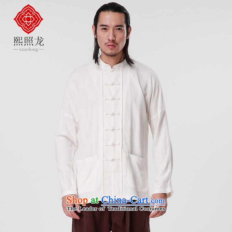 Hee-Snapshot Dragon 2015 autumn and winter new long-sleeved linen adhesive men's shirts Chinese collar manually tray clip Tang blouses m White L, Hee-snapshot (XZAOLONG lung) , , , shopping on the Internet