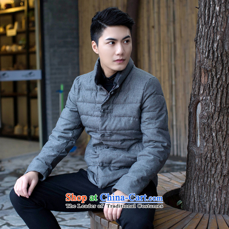 Floral men Tang dynasty solid color collar manually drive Chinese Wind and feather cotton coat Sau San jacket folder and autumn and winter gray XL, floral shopping on the Internet has been pressed.