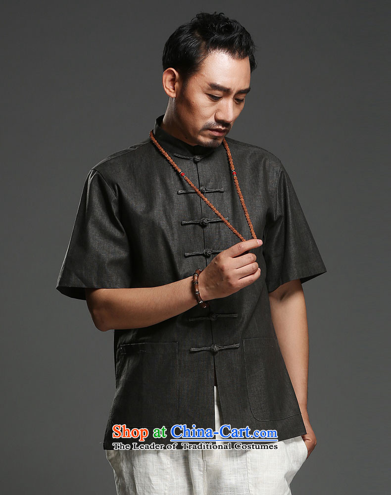 Renowned Chinese Services China wind men short-sleeved shirt Tang dynasty linen summer of ethnic Chinese pure colors in the men's older half sleeve 2015 carbon 2XL Photo, prices, brand platters! The elections are supplied in the national character of distribution, so action, buy now enjoy more preferential! As soon as possible.