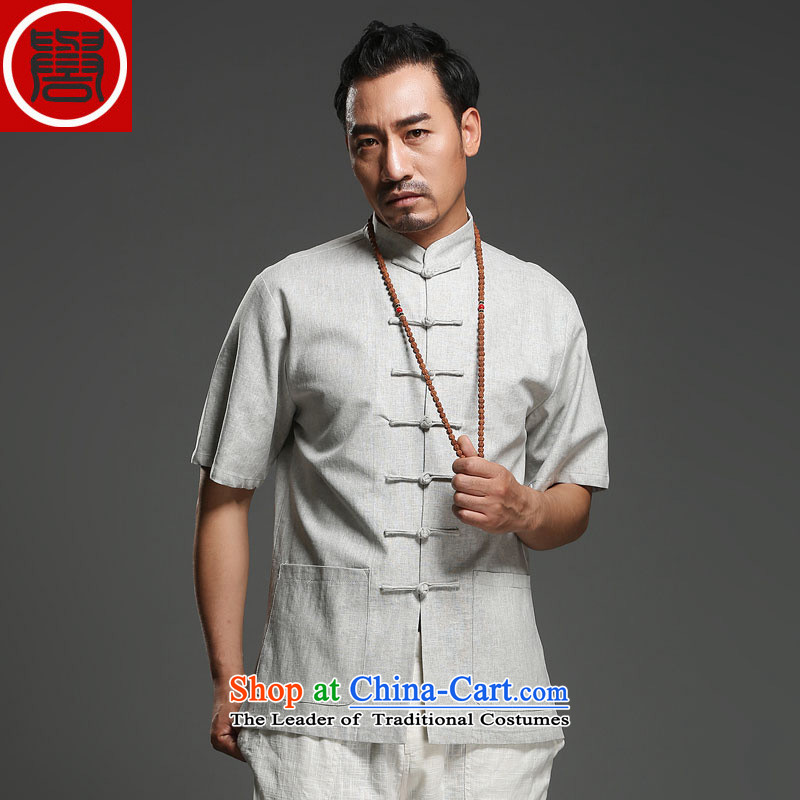 Renowned Chinese Services China wind men short-sleeved shirt Tang dynasty linen summer of ethnic Chinese pure colors in the men's older half sleeve 2015 carbon 2XL, renowned (chiyu) , , , shopping on the Internet