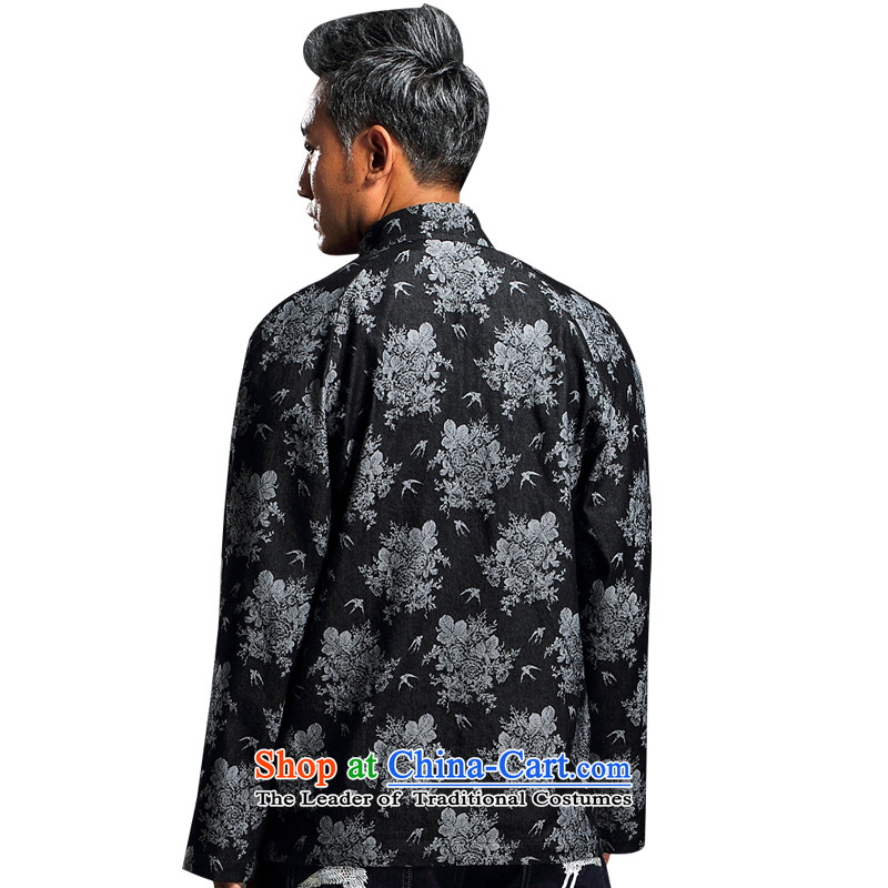 Renowned China wind embroidery autumn and winter Han-Tang Dynasty Male Male knitting cowboy shirt collar jacket Chinese tunic national dress jacket and black XXXL, renowned (CHIYU) , , , shopping on the Internet