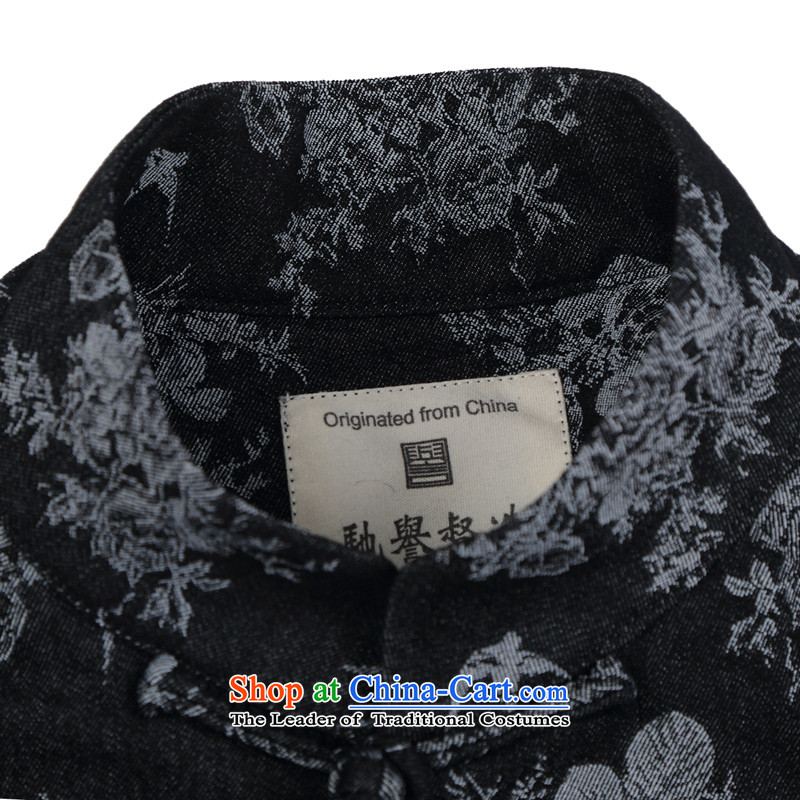 Renowned China wind embroidery autumn and winter Han-Tang Dynasty Male Male knitting cowboy shirt collar jacket Chinese tunic national dress jacket and black XXXL, renowned (CHIYU) , , , shopping on the Internet