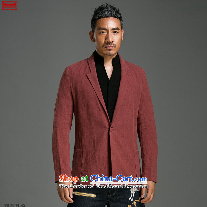 Renowned Chinese serving original China wind men suit Sau San cotton linen Chinese men casual pure colors to suit the spring and fall jacket Male 57 wine red 2XL, renowned (chiyu) , , , shopping on the Internet