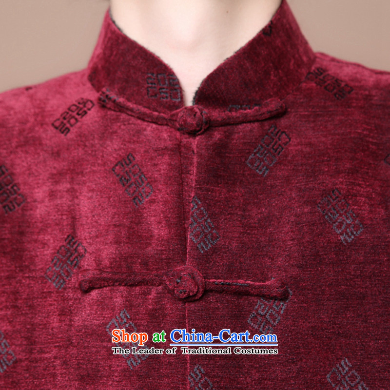 Take the figure of older men of nostalgia for the Chinese Tang dynasty long-sleeved improved collar disc detained letters for autumn and winter coats? gross shirt mauve XL, floral shopping on the Internet has been pressed.