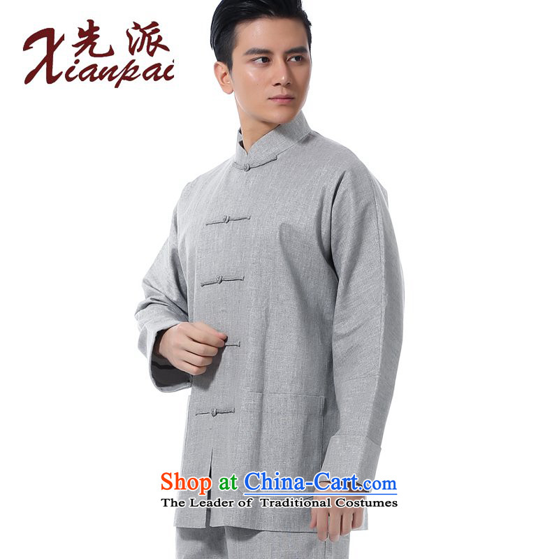 The dispatch of new products in the summer load Tang men Black Linen long-sleeved top Chinese literary van new retro collar up Chinese wind spring and summer youth single yi dress coating linen long-sleeved clothing 3XL, single dispatch (xianpai) , , , sh