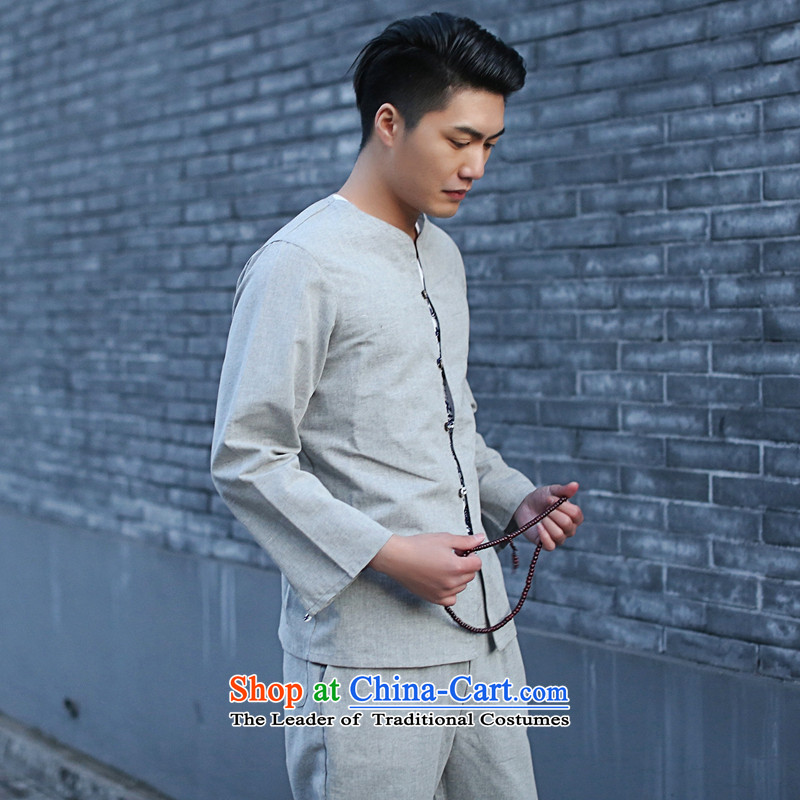 Find New Sophie men Tang Dynasty Package Chinese small cotton linen collar retro ethnic 7 cuff kung fu shirt gray XL, find Sophie , , , shopping on the Internet