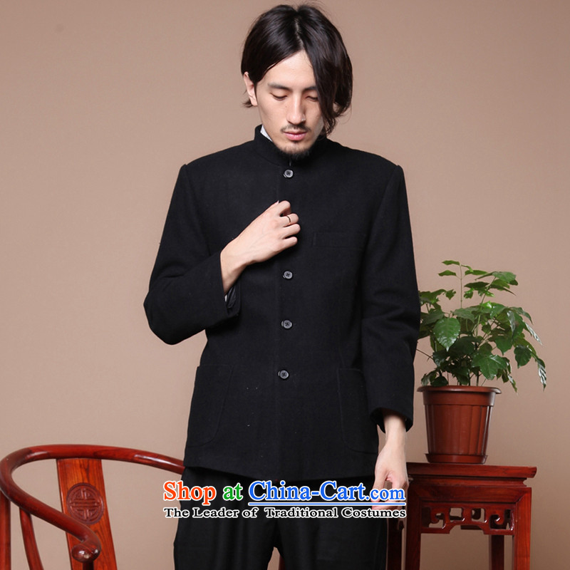Floral Chinese Antique men Tang Dynasty Korean suits the elderly in the collar national Chinese tunic gross black jacket? L