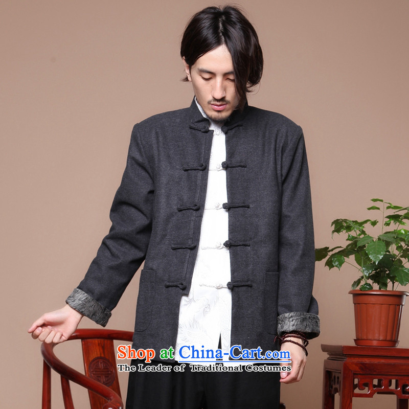 Floral autumn and winter Chinese Antique men in Tang Dynasty older collar up Korean Chinese tunic suit detained wool coat Gray L, spend? Figure , , , shopping on the Internet