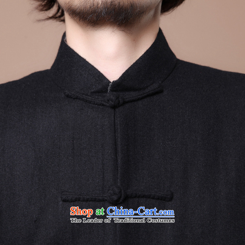 Dan smoke autumn and winter Chinese Antique men in Tang Dynasty older collar up Korean Chinese tunic suit detained wool coat black 2XL,? Dan Smoke , , , shopping on the Internet