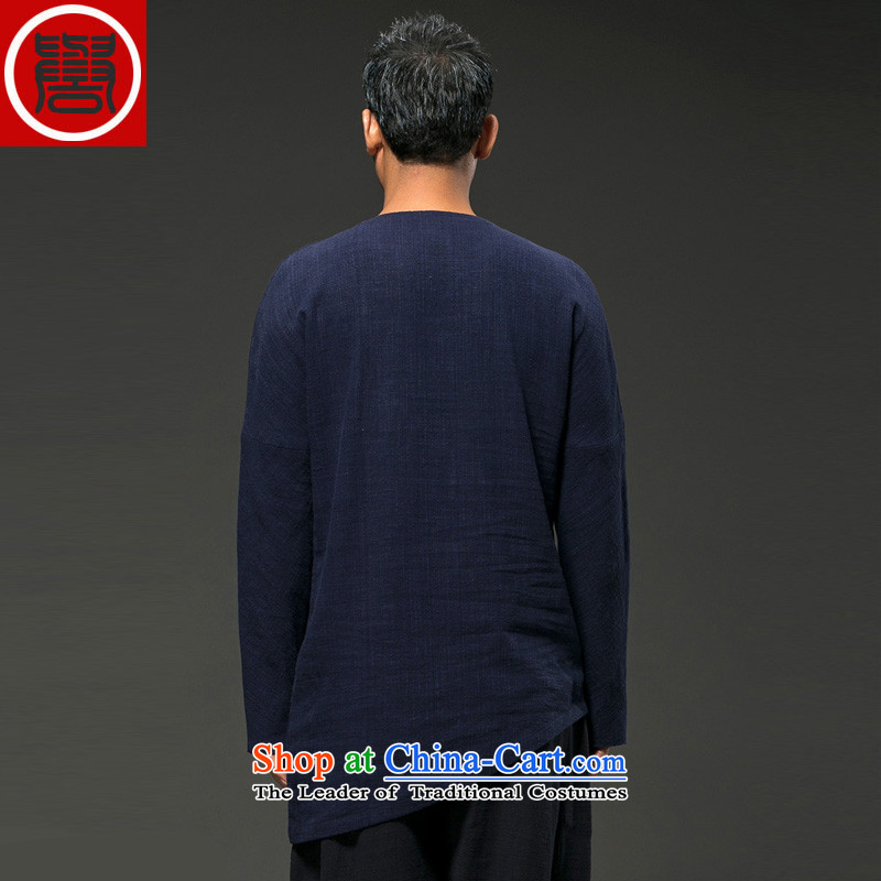 Renowned China wind spring and autumn) Men linen long-sleeved loose Chinese men spring and fall short of the blue T-shirt , L, replacing renowned (CHIYU) , , , shopping on the Internet
