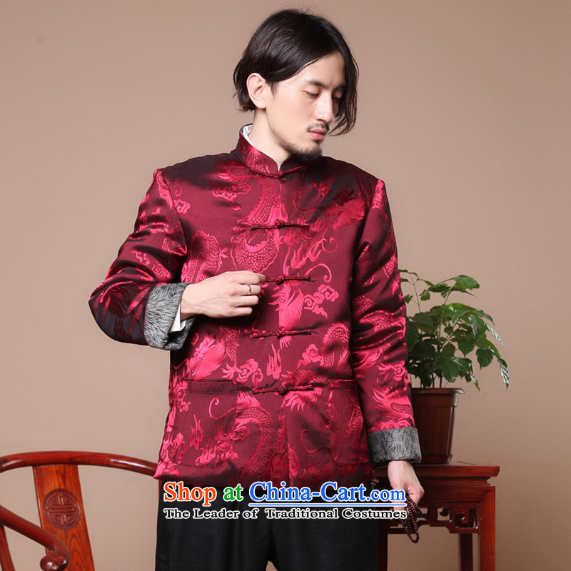 Dan smoke Tang dynasty ethnic winter coats collar up under my charge of nostalgia for the men in Tang Dynasty, cotton older dark red 2XL, Dan Smoke , , , shopping on the Internet