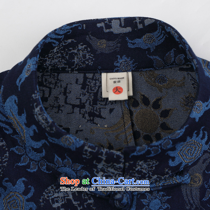 Renowned China wind embroidery autumn and winter Han-Tang Dynasty Male Male knitting cowboy shirt collar jacket Chinese tunic national dress jacket and blue 4XL, renowned (CHIYU) , , , shopping on the Internet