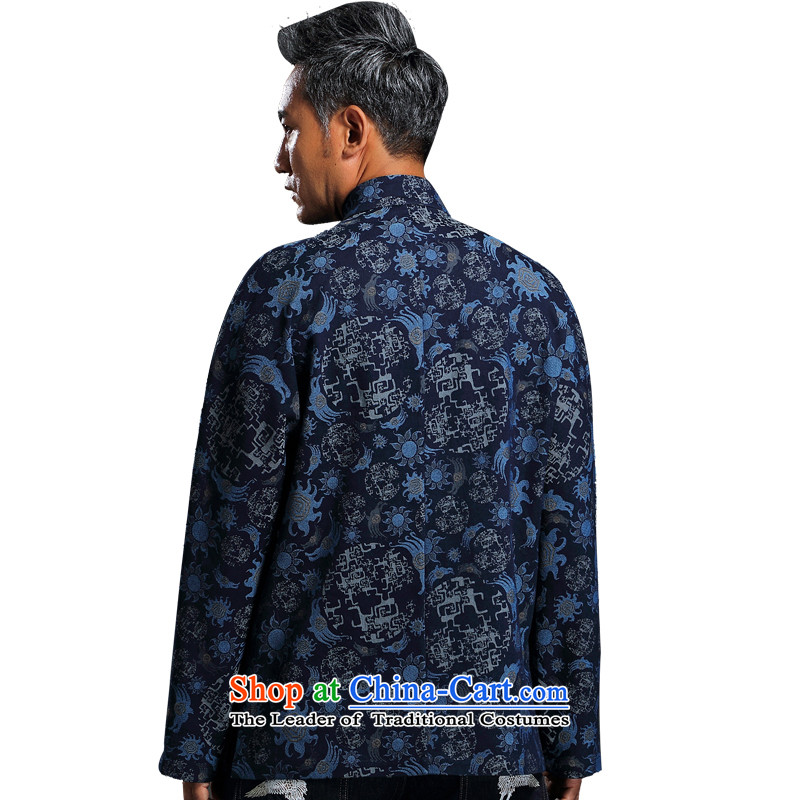 Renowned China wind embroidery autumn and winter Han-Tang Dynasty Male Male knitting cowboy shirt collar jacket Chinese tunic national dress jacket and blue XXXL, renowned (CHIYU) , , , shopping on the Internet