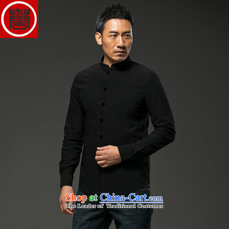Renowned Chinese Services China wind men fall and winter men long-sleeved shirt collar much use of Sau San Chinese shirt men disc detained cotton linen pure colors black , L, renowned (chiyu) , , , shopping on the Internet