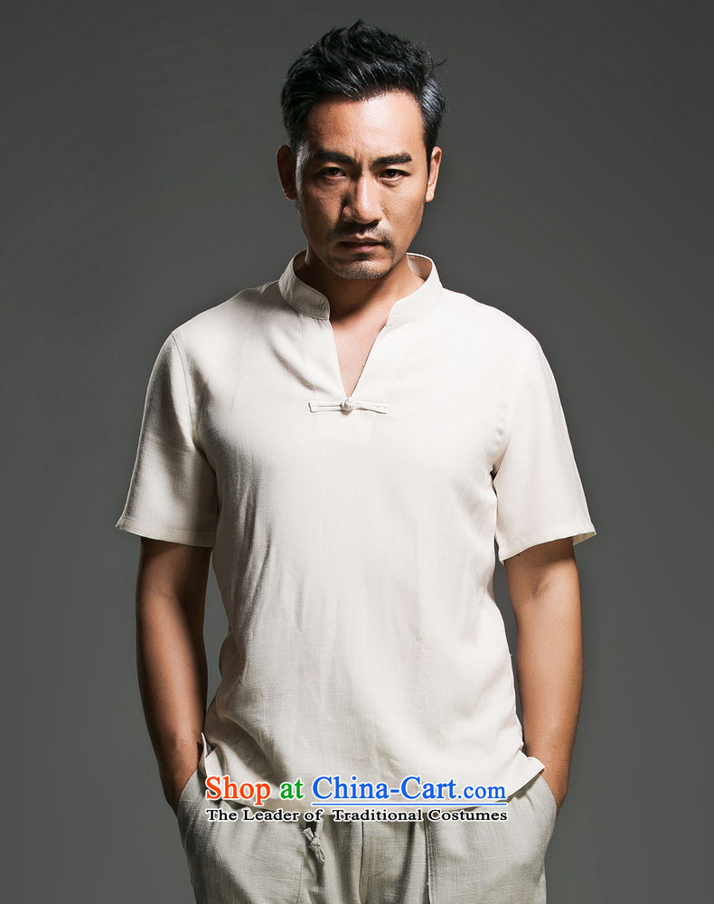 Renowned Chinese Services China wind men short-sleeved shirt V-neck disc clip cotton linen collar leisure T-shirts and Sau San short-sleeve male and 2015 White XL Photo, prices, brand platters! The elections are supplied in the national character of distribution, so action, buy now enjoy more preferential! As soon as possible.