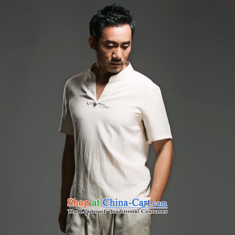 Renowned Chinese Services China wind men short-sleeved shirt V-neck disc clip cotton linen collar leisure T-shirts and Sau San short-sleeve male and 2015 White XL, renowned (chiyu) , , , shopping on the Internet